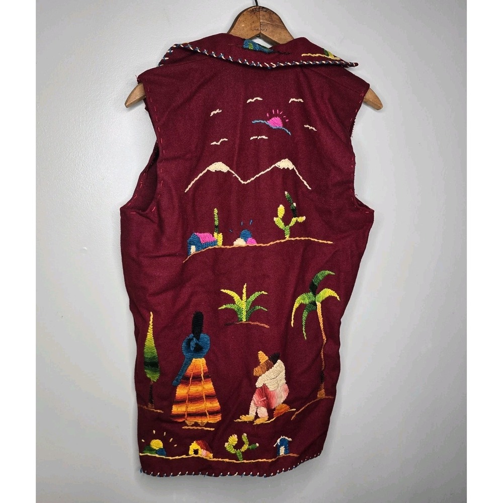 True Vintage Mexican Tourist Souvenir Vest Red Aztec Wool Western Southwest Boho